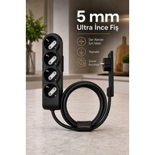 ORVI PRIME Orvı Prime Ince Fişli 4’lü Uzatma – 5 mm Ultra Ince, Dar Alanlara Özel, Topraklı, Premium Kalite