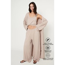 Altınyıldız Classics Kadın Bej Esnek Kimono Premium Viskon Yumuşak Dokulu Rahat Standart Fit Şal Yaka