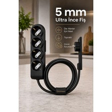Orvi Prime Dar Alanlar İçin 5 mm Ultra İnce Fişli 4’lü Uzatma Kablosu | 3 Metre | Topraklı | Çocuk Korumalı