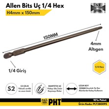 Platin Hırdavat Pht Allen Bits Uç Uzun Boy Hex 4mm x 150MM ( 10 Adet ) PLT280095