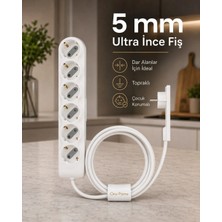 ORVI PRIME Orvı Prime 6’lı Ince Fişli Uzatma Kablosu 3 Metre 5mm Ultra Ince Fiş Dolap Arkaları ve Dar Alanlar Için Tasarlanmıştır Topraklı Çocuk Korumalı