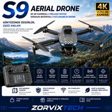 Zorvix Tech S9 Aerial Drone 4K Hd Kameralı Fırçasız Motor 3000MAH Bataryalı Katlanabilir Drone