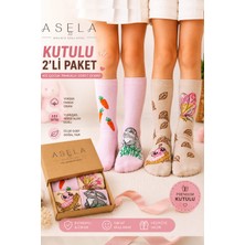 Asela Premium Kutulu 2 Li Paket Kız Çocuk Tasarım Pamuklu Soket Çorap