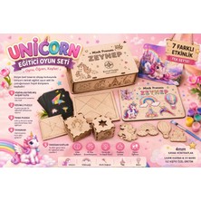 Kutup Yıldızı Tasarım Atölyesi Kişiye Özel Unicorn Temalı Ahşap Eğitici Oyun Seti - 7'si 1 Arada Kız Çocuk Tangram Puzzle ve Boyama Seti