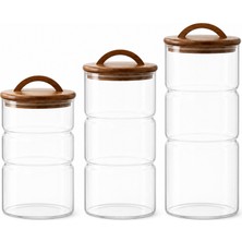 Welcomein Akasya Kapaklı Boğumlu Cam Kavanoz 3’lü Set – 1800 Ml, 2500 ml ve 3200 ml