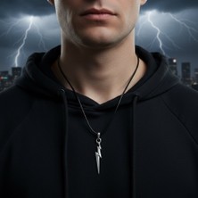 Alooya Şimşek - The Flash Gümüş Kaplama Deri İp Kolye
