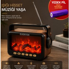 farissu Everton RT-734 Retro Tasarımlı Şömine Efektli Solar El Fenerli Bluetooth Hoparlör & Fm Radyo(Yedek Pili)