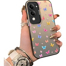 HONTINGA Vivo Y29S ile Uyumlu Kılıf Silikon Kenar Sert Arka Kamera Koruyucu Basitlik Anti Düşme Kamera Korumalı Kelebek Desen Couple Telefon Kılıfı Kadın ve Erkek Için Uygundur K1-1609