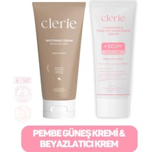 Clerie Tone Up Güneş Kremi SPF 50+ ve Cilt Beyazlatıcı Krem Seti 2x50 ml