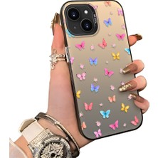 HONTINGA iPhone 15 Plus ile Uyumlu Kılıf Silikon Kenar Sert Arka Kamera Koruyucu Basitlik Anti Düşme Kamera Korumalı Kelebek Desen Couple Telefon Kılıfı Kadın ve Erkek Için Uygundur K1-1609