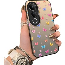 HONTINGA Vivo V50 Lite ile Uyumlu Kılıf Silikon Kenar Sert Arka Kamera Koruyucu Basitlik Anti Düşme Kamera Korumalı Kelebek Desen Couple Telefon Kılıfı Kadın ve Erkek Için Uygundur K1-1609