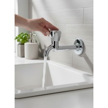Ralken Lavabo Tuvalet Wc Bahçe Musluğu Krom Çevirmeli Tekli Duvardan Uzun Musluk Volonlu