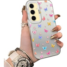 HONTINGA Samsung Galaxy S24 Fe ile Uyumlu Kılıf Silikon Kenar Sert Arka Kamera Koruyucu Basitlik Anti Düşme Kamera Korumalı Kelebek Desen Couple Telefon Kılıfı Kadın ve Erkek Için Uygundur K1-1609