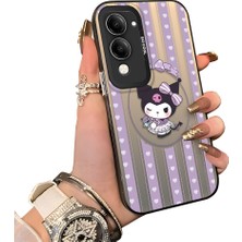 HONTINGA Vivo Y29S ile Uyumlu Kılıf Silikon Kenar Sert Arka Kamera Koruyucu Basitlik Anti Düşme Kamera Korumalı Kuromi Desen Couple Telefon Kılıfı Kadın ve Erkek Için Uygundur K1-1610