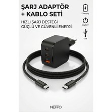 Neffo 80W Çift Portlu Usb-C Girişli Akıllı Hızlı Şarj Adaptör Kablo Seti - Pd ve Qc Destekli