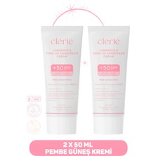 Leke Karşıtı Ton Eşitleyici Pembe Güneş Kremi Spf 50+ Pa++++ 2 x 50 ml (Calamine & Arbutin) I Ikili Set I Clerie