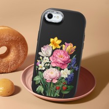HONTINGA iPhone 7 ile Uyumlu Kılıf Kamera Korumalı Düşüme Önleyici Kamera Koruyucu Siyah Yumuşak Silikon Couple Telefon Kılıfı Çiçekli Desenli K4-0477