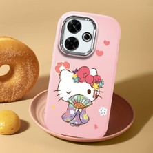 HONTINGA Xiaomi Redmi 13X ile Uyumlu Kılıf Kamera Korumalı Düşüme Önleyici Kamera Koruyucu Pembe Yumuşak Silikon Couple Telefon Kılıfı Kitty Desenli K4-0474