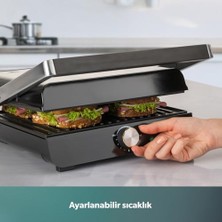 Grilliant 1349H 4 Dilim Kapasiteli Gövdeli Döküm Plakalı Tost ve Izgara Makinesi Inox 2000W