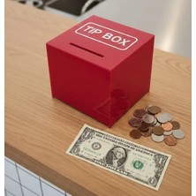 Soylu Pleksi Kilitli Pleksi Masa Üstü Tip Box Bahşiş Kutusu Kırmızı 14X14XH13 cm