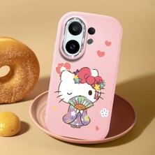 HONTINGA Vivo X200 Fe ile Uyumlu Kılıf Kamera Korumalı Düşüme Önleyici Kamera Koruyucu Pembe Yumuşak Silikon Couple Telefon Kılıfı Kitty Desenli K4-0474
