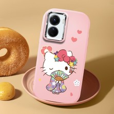 HONTINGA Vivo Y02S ile Uyumlu Kılıf Kamera Korumalı Düşüme Önleyici Kamera Koruyucu Pembe Yumuşak Silikon Couple Telefon Kılıfı Kitty Desenli K4-0474