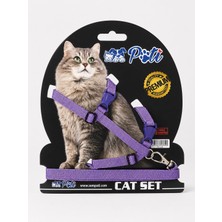 Pati Kedi Göğüs Tasması ve Kayışı , Gezdirme Seti Mor