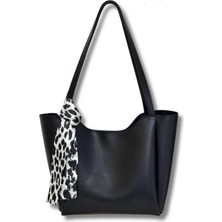 Judour Bags Siyah Kadın Fularlı Fermuarlı Kapamalı Shopper El ve Omuz Çantası