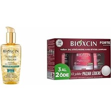 Keratin & Argan Onarıcı Saç Bakım Yağı 150 ml - Yıpranmış ve Hasar Görmüş Saçlar ve Bioxsine 3 Al 2 Öde Saç Dökülmesine Karşı Bitkisel Şampuan (3 x 300 Ml)