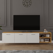Asra Trend Modern TV Ünitesi %100 MDF Kapaklı Ahşap Ayaklı Televizyon Sehpası T-20