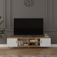 Asra Trend Modern TV Ünitesi %100 MDF Kapaklı Ahşap Ayaklı Televizyon Sehpası T-11
