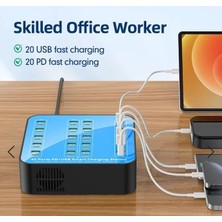 Eco Port 40 Portlu 400W Hızlı Şarj Istasyonu 20X USB + 20X Type-C Pd Çıkışlı Şarj Cihazı