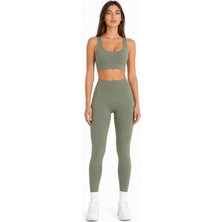 Formactive 1920-1950 U Yaka Büstiyer Ve Push Up Dikişsiz Tayt Takım Haki XS/S