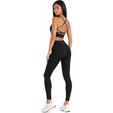 Formactive Kadın Sırt Detaylı Destekli Seamless Spor Sütyeni - Push Up Toparlayıcı Dikişsiz Tayt Seti