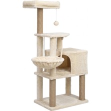 Londra Kırık Beyaz Çok Katlı Yıkanabilir Wellsoft Kumaş Ağır Mdf Taban Kedi Tırmalama ve Oyun Evi Kedi Ağacı