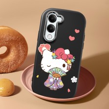 HONTINGA Vivo Y04 ile Uyumlu Kılıf Kamera Korumalı Düşüme Önleyici Kamera Koruyucu Siyah Yumuşak Silikon Couple Telefon Kılıfı Kitty Desenli K4-0474
