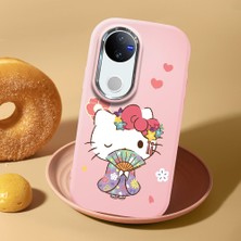 HONTINGA Vivo V50 ile Uyumlu Kılıf Kamera Korumalı Düşüme Önleyici Kamera Koruyucu Pembe Yumuşak Silikon Couple Telefon Kılıfı Kitty Desenli K4-0474