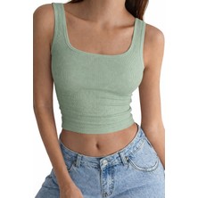 Öz Pamuk Kaşkorse Crop Askılı Kare Yaka Bluz Atlet