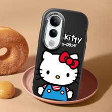 HONTINGA Vivo V50 Lite ile Uyumlu Kılıf Kamera Korumalı Düşüme Önleyici Kamera Koruyucu Siyah Yumuşak Silikon Couple Telefon Kılıfı Kitty Desenli K4-0472