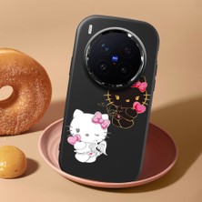 HONTINGA Vivo X300 Pro ile Uyumlu Kılıf Kamera Korumalı Düşüme Önleyici Kamera Koruyucu Siyah Yumuşak Silikon Couple Telefon Kılıfı Kitty Desenli K4-0476