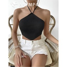 Öz Pamuk Kadın Boydan Bağlamalı Örme Crop Bluz