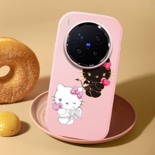 HONTINGA Vivo X300 Pro ile Uyumlu Kılıf Kamera Korumalı Düşüme Önleyici Kamera Koruyucu Pembe Yumuşak Silikon Couple Telefon Kılıfı Kitty Desenli K4-0476