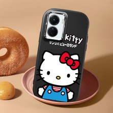 HONTINGA Vivo Y02S ile Uyumlu Kılıf Kamera Korumalı Düşüme Önleyici Kamera Koruyucu Siyah Yumuşak Silikon Couple Telefon Kılıfı Kitty Desenli K4-0472