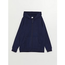 LC Waikiki Lcw Kids Lacivert Kapüşonlu Basic Uzun Kollu Kız Çocuk Fermuarlı Sweatshirt