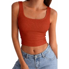 Öz Pamuk Kaşkorse Crop Askılı Kare Yaka Bluz Atlet