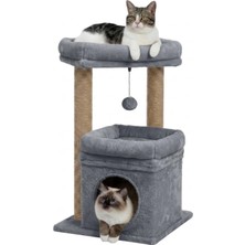 Bodrum Wst Gri Çok Katlı ve Yataklı Kedi Oyun Evi - Ağır Taban - Yıkanabilir Yatak