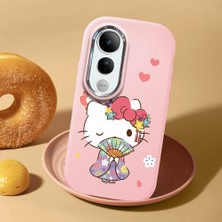 HONTINGA Vivo V50 Lite ile Uyumlu Kılıf Kamera Korumalı Düşüme Önleyici Kamera Koruyucu Pembe Yumuşak Silikon Couple Telefon Kılıfı Kitty Desenli K4-0474
