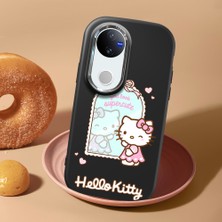 HONTINGA Vivo V50 ile Uyumlu Kılıf Kamera Korumalı Düşüme Önleyici Kamera Koruyucu Siyah Yumuşak Silikon Couple Telefon Kılıfı Kitty Desenli K4-0473