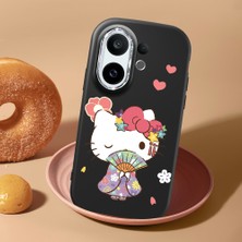 HONTINGA Vivo X200 Fe ile Uyumlu Kılıf Kamera Korumalı Düşüme Önleyici Kamera Koruyucu Siyah Yumuşak Silikon Couple Telefon Kılıfı Kitty Desenli K4-0474