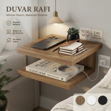 Empressco Şık ve Minimal Duvar Tipi Ceviz Yatak Yanına 2 Katlı Telefon ve Saat Rafı